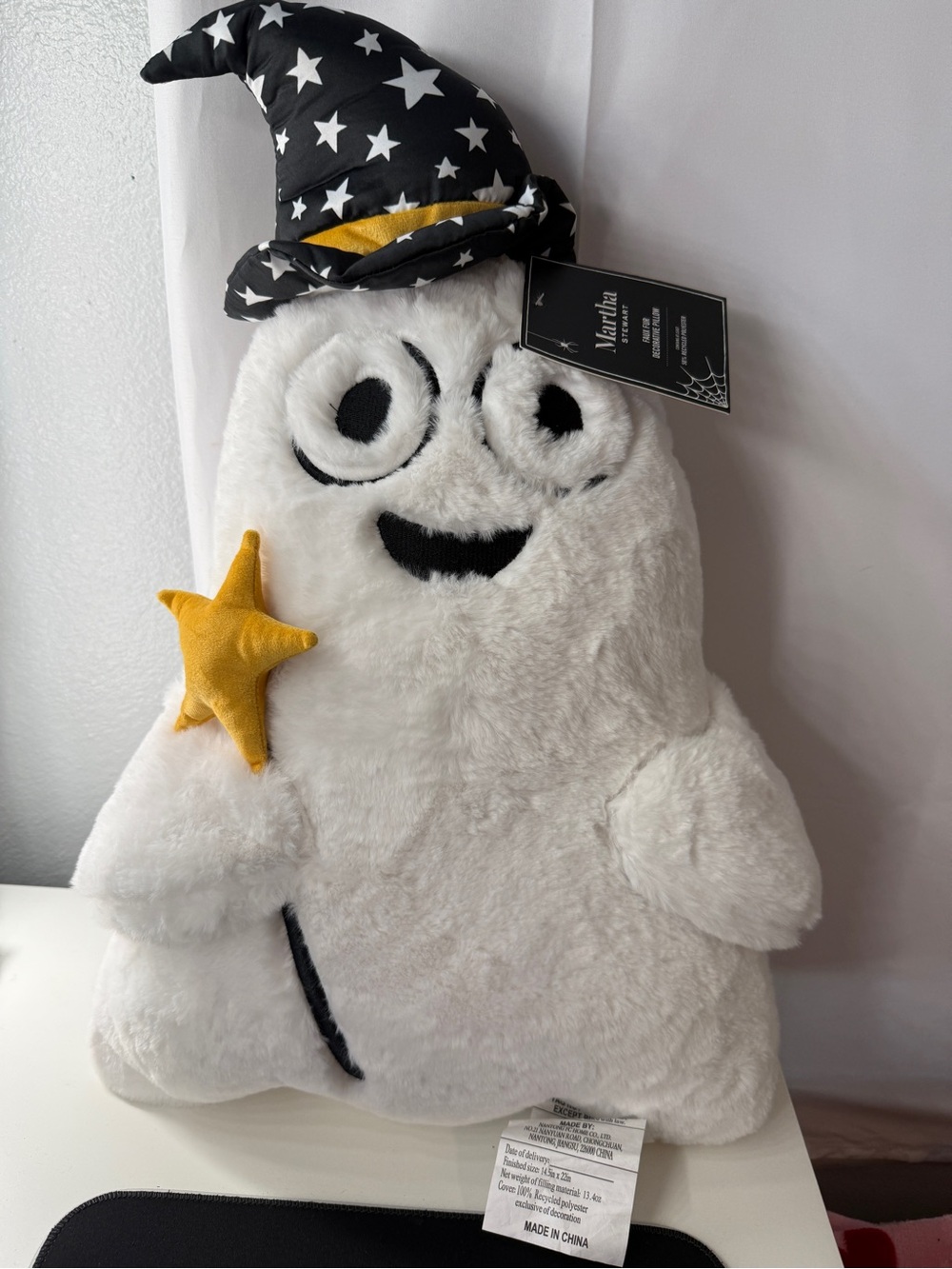 NEW Martha Stewart Ghost Wizard Witch Hat Wand Halloween Plush 23” PILLOW
